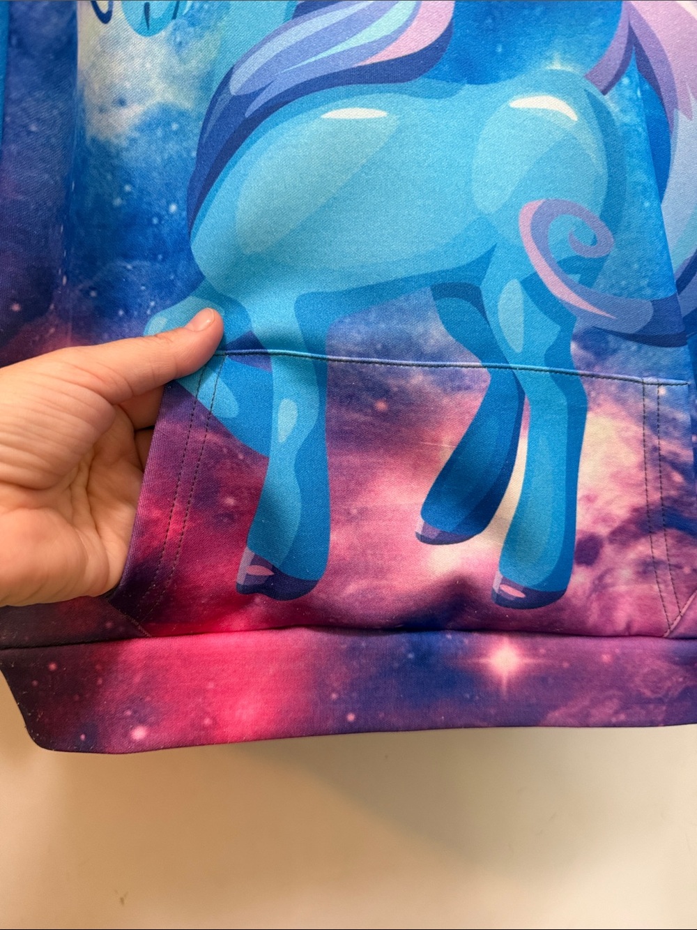 Girls' Blue Unicorn Galaxy Hoodie - Size 130 Ages 4-7 - Picture 3 of 8